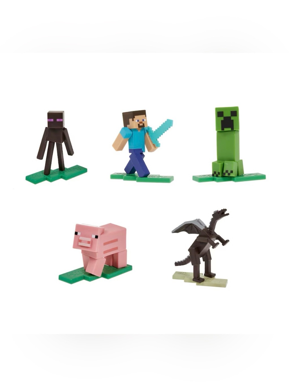 Minecraft Mattel Micro Collection 5 Figure Set Steve Creeper Pig Enderman Dragon